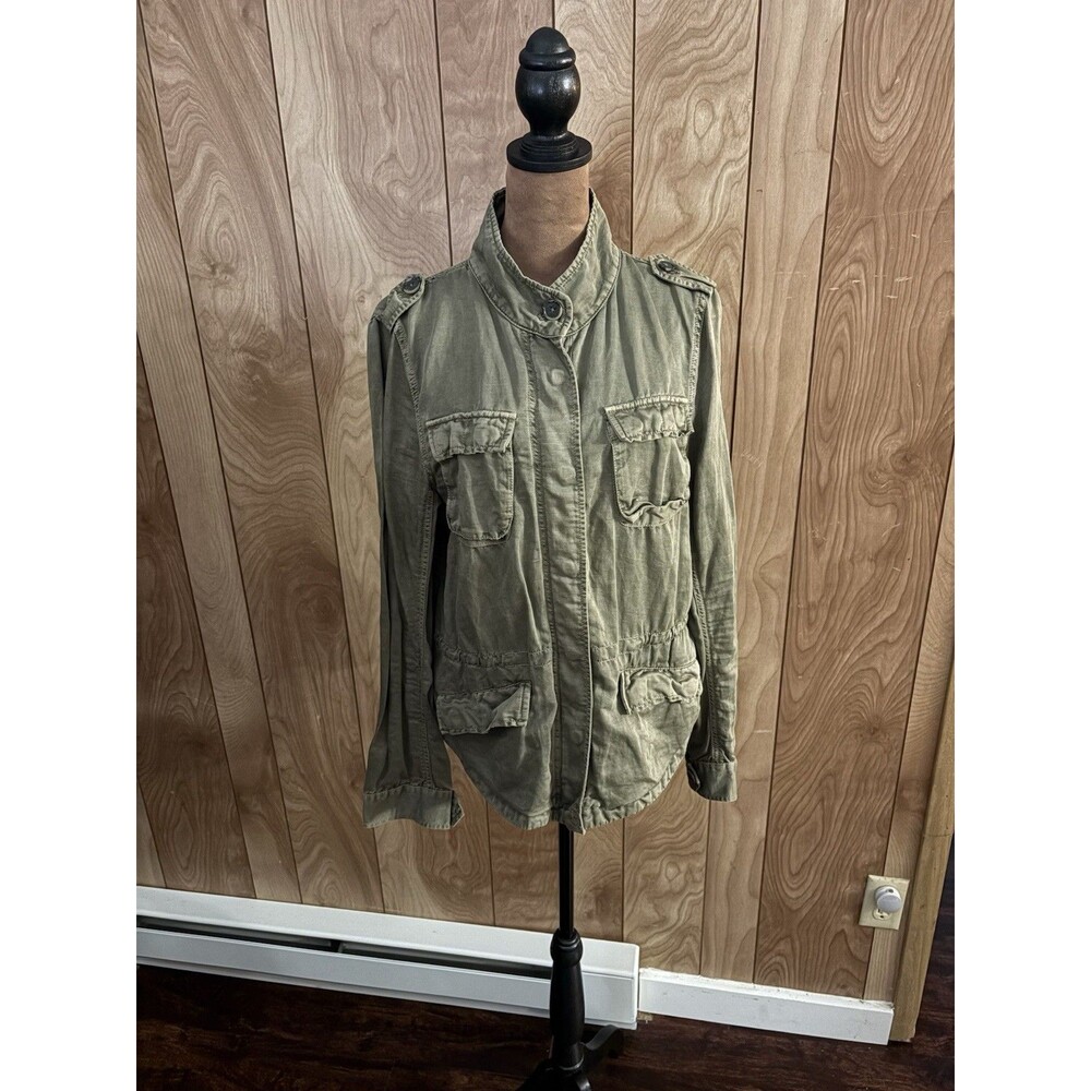 Loft Women Olive Green Utility Military Jacket M Cargo Field Coat Epaulettes